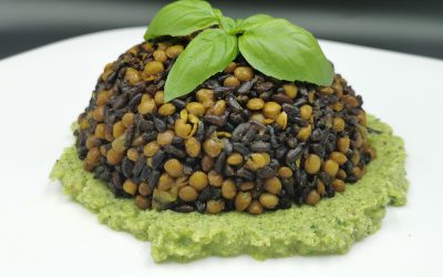 Arroz negro con Lentejas y Pesto de Calabacines